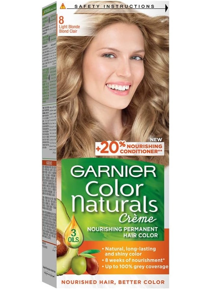 garnier Color Naturals Nourishing Permanent Hair Color, Natural Long-Lasting 8.0 - Light Blonde - Image 2